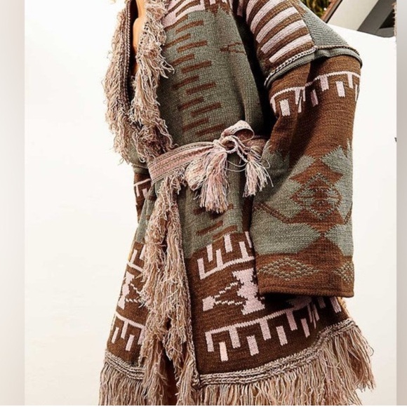 105. POL LAST 1! CHENILLE OVERSIZED Fringe Cardigan Sweater Aztec Tribal soft - Picture 2 of 4